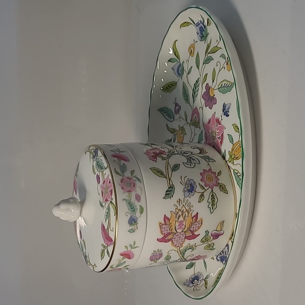 Vintage Haddon Hall pattern by Minton porcelain candy jar and oval tray